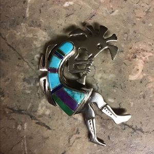 Hopi Kokopelli Silver with Turquoise.